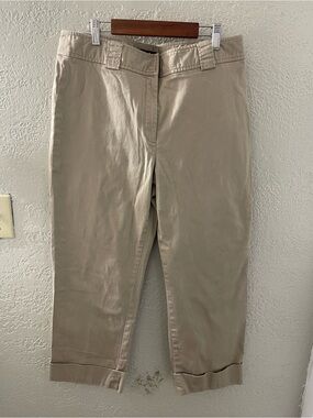 Rafaella Women’s Tan Straight-Leg Chino Cropped Pants Cuffed Hem Size 12